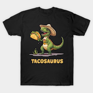 Tacosaurus Funny Tacos Tuesday T-rex Holding Taco Dinosaur For Cinco De Mayo T-Shirt